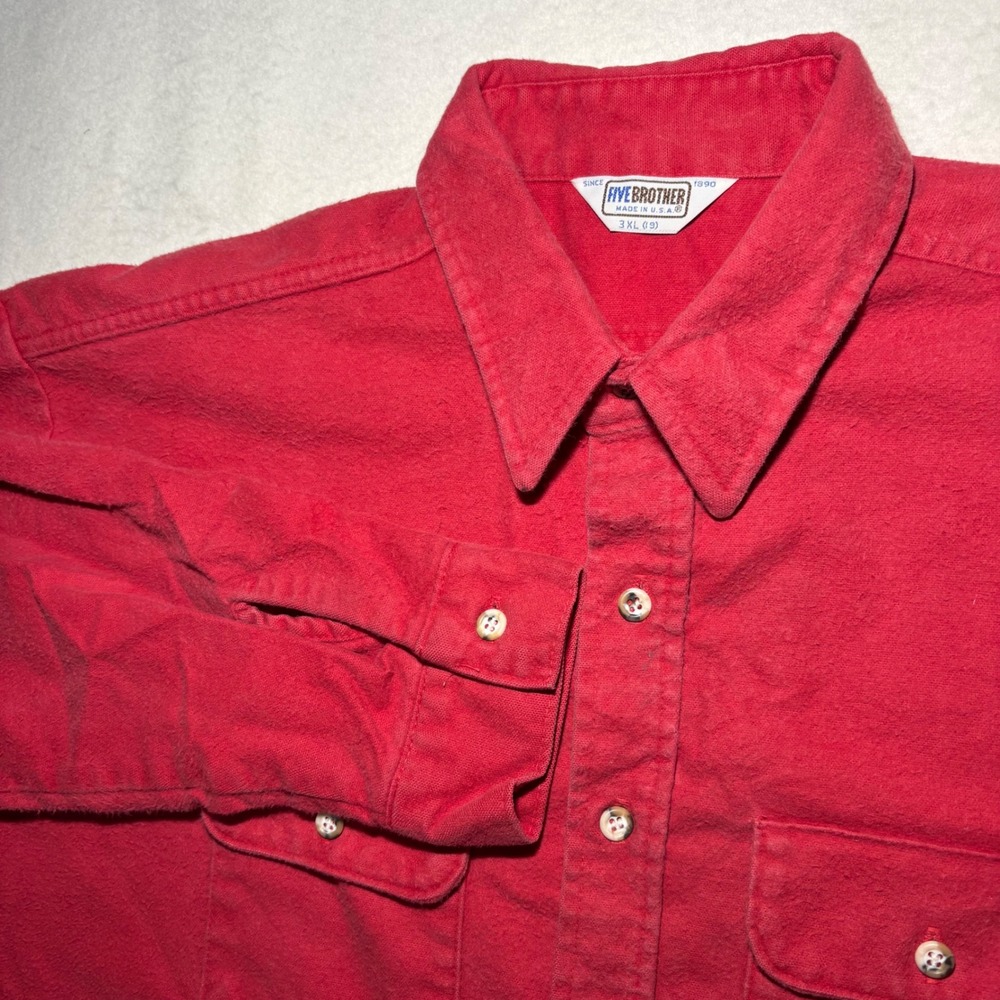 Five Brother Vintage Red Flannel Work‎ Shirt Mens 3XL Made in USA Heavyweight